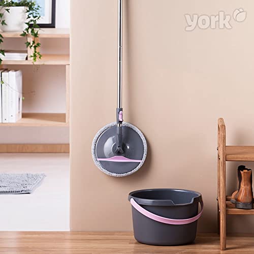 York Roll & Up 4072830-001831 Mop With Bucket Telescopic Handle Innovative Wringing Function Folding Plate Mop Cover With Velcro Cleaning Set Clean Every Angle Of Your Home Grey And Pink #TOP7