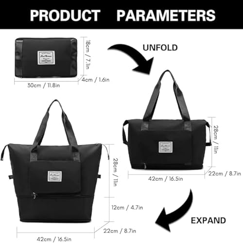 Image of Nylon 41 Liter Expandable Travel Bag for Women, Stylish Duffle Bag for Travelling, Waterproof Luggage Hand Bag (Black)