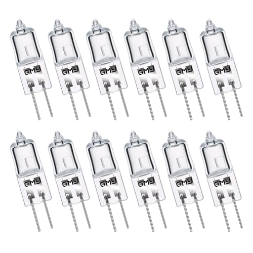 GMY 12 Pack G4 Halogen Bulbs 12V 20W 2 Pin Capsule Light Bulbs, Small Two Prong Push in Halogen Spotlight Bulbs for Cooker Hood, Extractor Fan, Bathroom, Lava Lamp, Downlight Kitchen Lamp