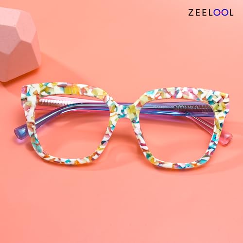 Image of Zeelool Glasses Frame for Women, Square Fashion Eyeglasses Eyewear Frame with Non-prescription Clear Lens & Spring Hinges ZJGA716969-06, Medium, Yellow