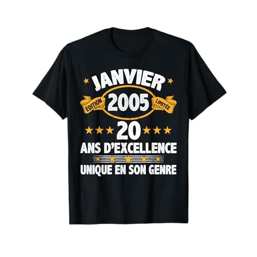 Janvier 2005 20 ans Homme Cadeau Anniversaire Janvier 2005 T-Shirt