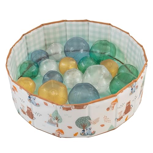 Infantino Big Fun Baby Ball Pit with 18 Inflatable Balls, 31" Padded Sit & Play, Reversible Gingham & Woodland, Soft Foam Walls, Foldable for Travel & Storage