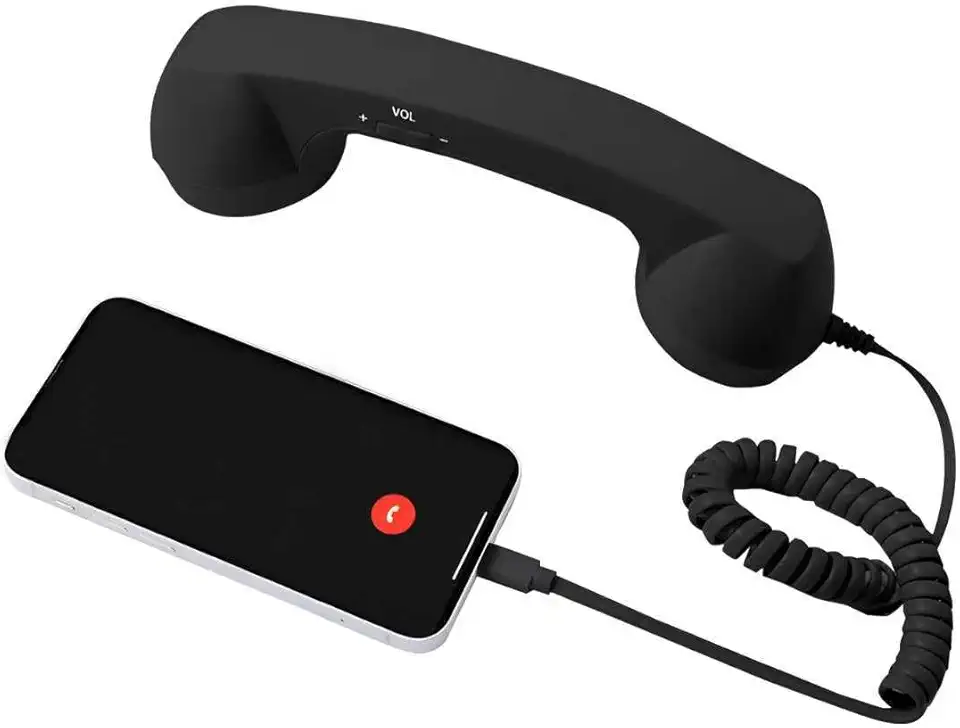 Aparelho de telefone retrô para celular – Design clássico com aderência ergonômica e som claro, receptor de celular com microfone e alto-falante, adequado para pais idosos (Tipo-C) (preto)