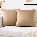 Mixhug Set of 2 Cozy Velvet Square Decorative Throw Pillow Covers for Couch and Bed, Tan, 18 x 18 Inches