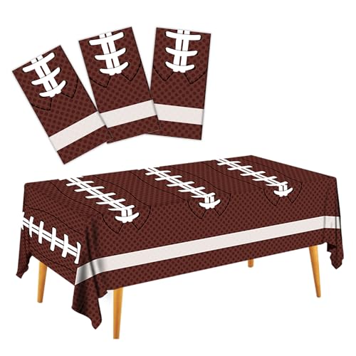 Image of Football Party Decorations Disposable Tablecloth Plastic Touchdown Table Cover Perfect for Super Bowl Football Birthday Party Decorations and Gameday Tailgate Decorations 54 X 108Inch, 3 Pack