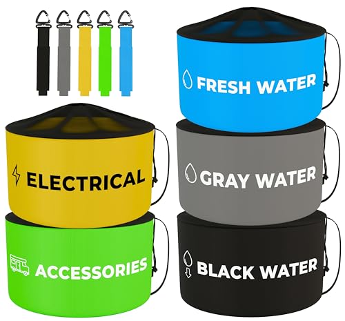 DanDee 5-PACK Waterproof RV Hose Storage Bags for Sewer Hose, Fresh Water Hose, Gray Water Hose, Electrical & RV Accessories - Durable, Colored Bags for Easy Organization!