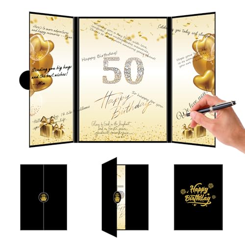 Filshepul 50th Birthday Guest Book Black Gold Birthday Decorations Happy 50th Birthday Signature Book 50th Anniversary Party Decorations Creative Birthday Gifts for Men or Women