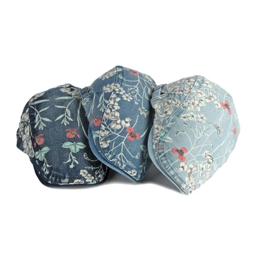 Image of Quanhaigou Unisex Denim Newsboy Hats Flat Ivy Gatsby Cabbie Driving Berets Hat Cotton Dad Cap for Men Women