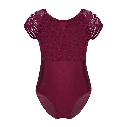 CHICTRY Maillot Niña De Ballet Danza Encaje Leotardo Mono Gimnasia Elástico Traje de Patinaje Artistico Disfraz de Bailarina para Niña 2-14 Años Burgundy 12-14 años