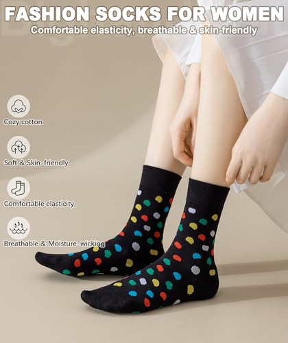 Image of IIG Women's Fashion Cute Cotton Socks Novelty Funny Above Ankle Crew Socks Holiday Gifts for Women 4 /5 Pairs