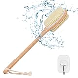 Alyvisun Cepillo Espalda Ducha de Madera con Mango Largo, Cepillo Ducha Espalda de Doble Cara con Cerdas Rígidas y Suaves, Cepillo Exfoliante Corporal [Cepillado Seco y Húmedo]