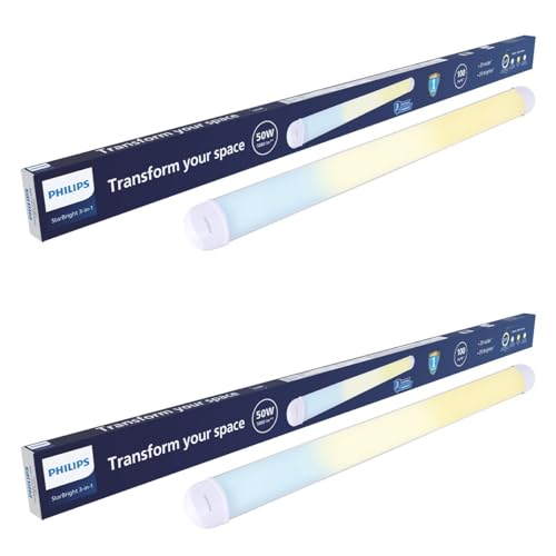 Image of Philips StarBright Wide Nxt 50W Linear LED Batten | 3-in-1 Color Changing TubeLight| 5000 Lumens | 4 Feet (1200mm) Tube Light | 2X Wider Spread & Brighter Light | 4kV Surge Protection | Pack of 2