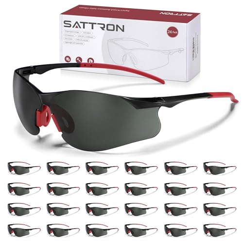 Safety Glasses Tinted 24 Pack, Protective Eyewear for Men Women UV Protection ANSI Z87.1, Safety Sunglasses Bulk Scratch Impact Resistant Eye Protection with Nose Pads for Construction Work Smoke