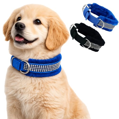 Image of Nylon Dog Neck Belt Collar Combo Set, Adjustable Size, Durable Material, Comfy Soft Fur Padded for 35+ Kilograms Dogs (XL, Blue, Black, Pack of 2)