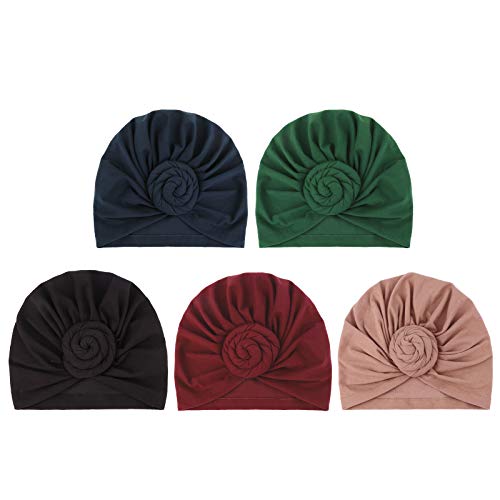 Image of DRESHOW 5 Pack Knotted Headwraps for Women African Turban Pre-Knotted Beanie Headwraps Hair Covers