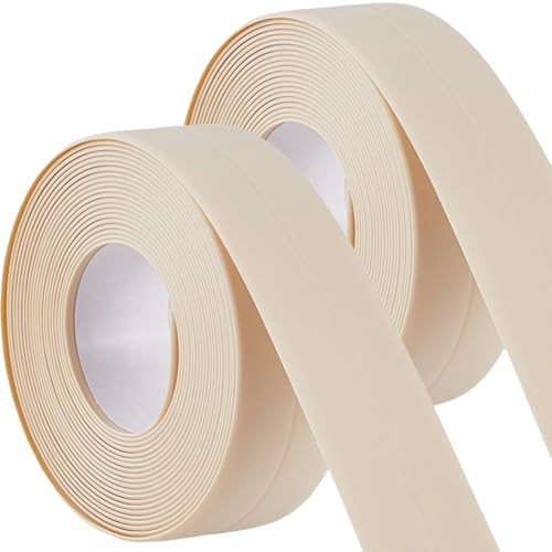 CRASPIRE 2 rollo Tira Sellado para Bañera 10 5 pies Cinta Selladora Impermeable Beige PVC Antimanchas Autoadhesiva para Baño Inodoro Protector Bordes Tiras Repuesto Cocina Baño Sellador Suelo