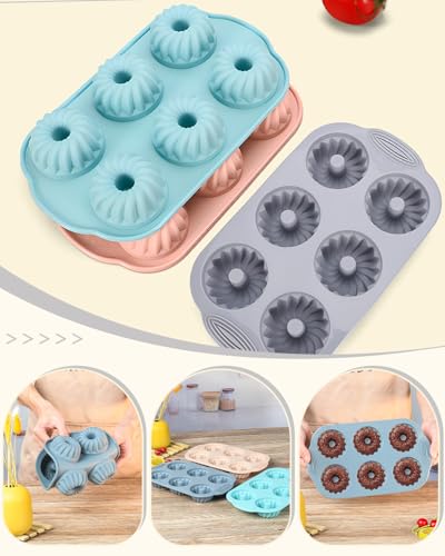 image for SmartKitch Jello Molds 3pcs Silicone Fluted Tube Cake Pans, 6 Cavity H