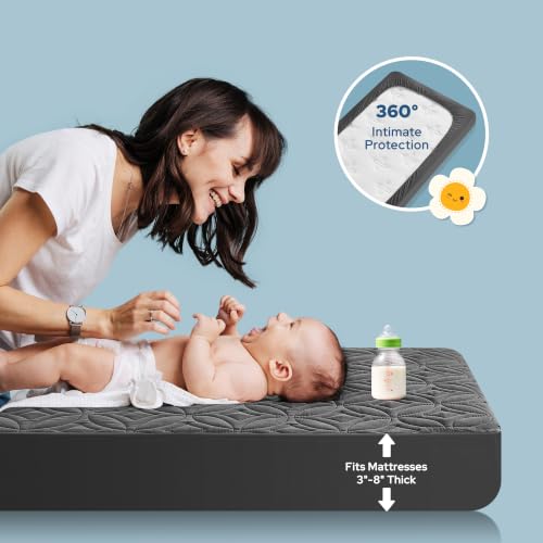 Image of Waterproof Crib Mattress Protector 2 Pack, Soft and Breathable Crib Mattress Pad Cover, Noiseless Machine Washable Toddler Mattress Protector for Standard Baby Toddler Bed (52''x28'',Gray)