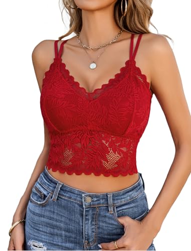 Image of Avidlove Lace Bralette for Women V Neck Camisoles Racerback Adjustable Strap Sexy Crop Tops