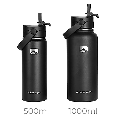 Polarscape Stainless Steel 500ml Insulated Water Bottle with Straw, Metal Water Bottle, Includes 3 Lids, 2 Straws - Image 2