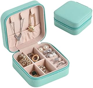MYKOMI PU Leather Small Jewelry Box Necklace Ring Storage Organizer Mini Jewelry case Double Layer Travel Jewelry Organizer for Women Girls Gift (Tiffany Blue)