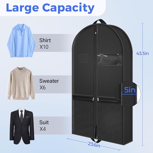 43-inch Suit Bag Garment Bag for Travel and Storage, Garment Bags for Hanging Clothes with Zipper and Visible Transparent Window, Black,1 Pack2