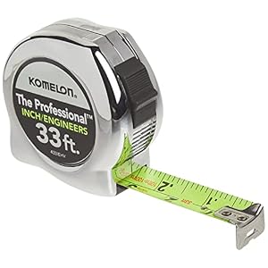 Komelon 433IEHV High-Visibility Professional Tape Measure both Inch and Engineer Scale Printed 33-feet by 1-Inch, Chrome