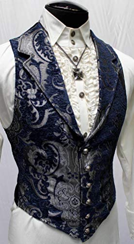Shrine Men's Victorian Gothic Aristocrat Vest Silver Blue Tapestry2