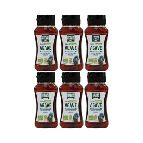 NaturGreen - Sirope de Agave, Pack 6 x 236 ml/340 g, Endulzante Natural, Bajo Índice Glucémico, Edulcorante Bio, Sin Gluten, Sin Alérgenos, Sustituto del Azúcar, Vegano y Ecológico