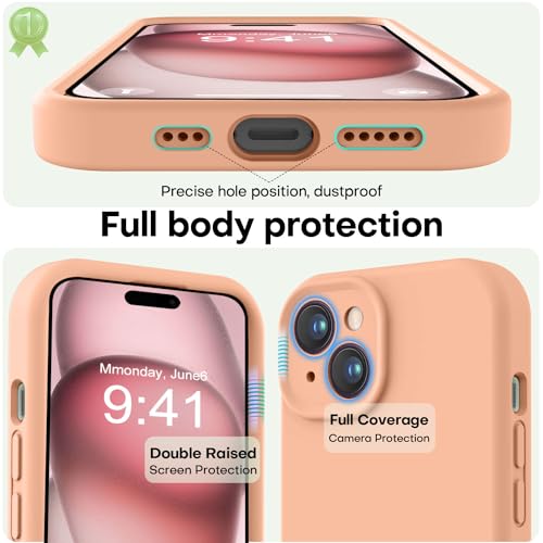 Image of LOVE 3000 Compatible with iPhone 15 Case, [Smooth Silicone Full Coverage Camera] [8ft Drop Protection], Soft Microfiber Lining Full Body Protective Case for iPhone 15 6.1 inch - Cantaloupe