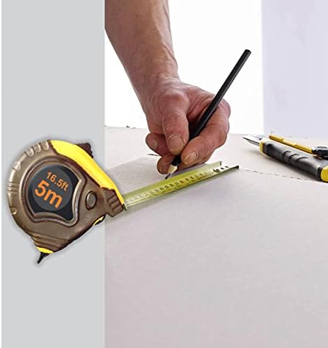 A 2 Z Tape Measure Retractable High Visibility Tough Auto Grip Lock Pocket Measure Tape with 19mm Blade Nylon Coated Measurement Tape Retracting Metric Rule and Steel Belt Clip Black Yellow (5m Long)