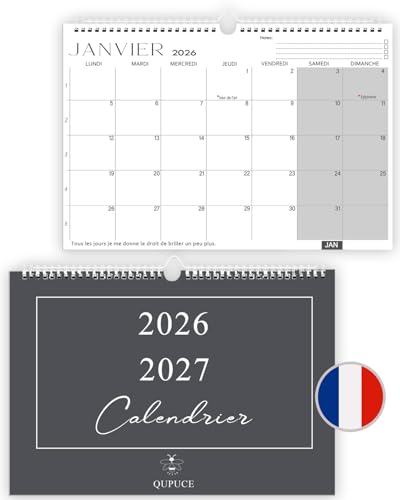 Calendrier Mural 2026 2027 A4, Calendrier Mensuel 18 Mois (Jan.2026 - JuIn 2027),Calendrier Familial Organisateur Planning, Planificateur mensuel