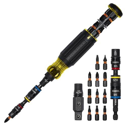 Klein Tools 32517HD KNECT 17-in-1 Impact-Rated Hybrid Screwdriver/Nut Driver, Magnetic, Flip Socket, 11 Bits, 3 Nut Drivers, Bit Holder, Square Adapter