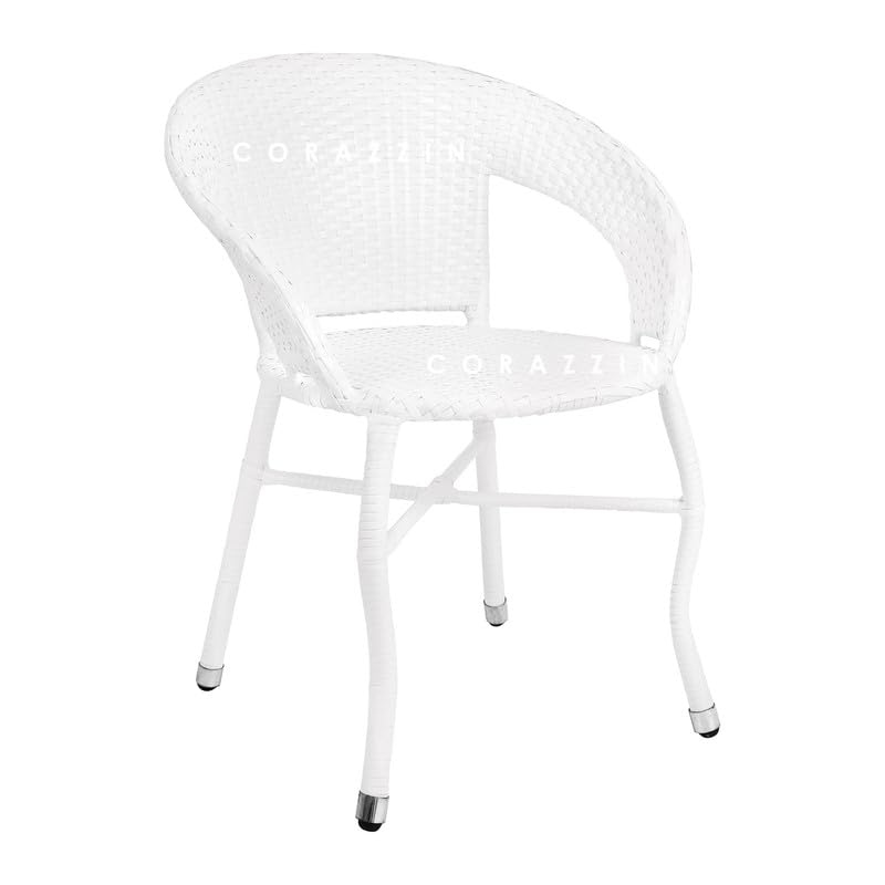 Image of Amazon Brand - Solimo Rattan Wicker 4 Seater Patio Seating Set | 4 Chair and 1 Square Glass Topped Table Set | Coffee Table Furniture for Balcony, Garden, Terrace, Indoor, Outdoor Use (White)