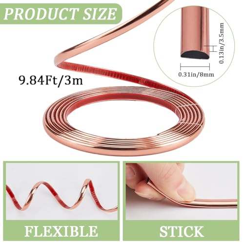 craspire 9.8 Fuß Wandzierleiste Roségold Zum Abziehen Und Aufkleben, Flexible, Selbstklebende Eckdichtstreifen, Fliesenkanten, Dekorativ, Biegbar, Viertelrund, Für Spiegel, Decken, Möbel