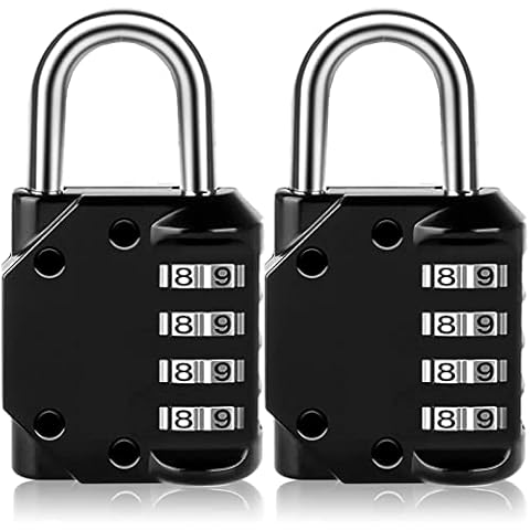 Vervida Combination Lock Resettable 2 Pack 4 Digit Outdoor Waterproof Combo Padlock for School Gym Locker, Sports Locker, Fence, Toolbox, Gate, Hasp Storage (Black) Cover