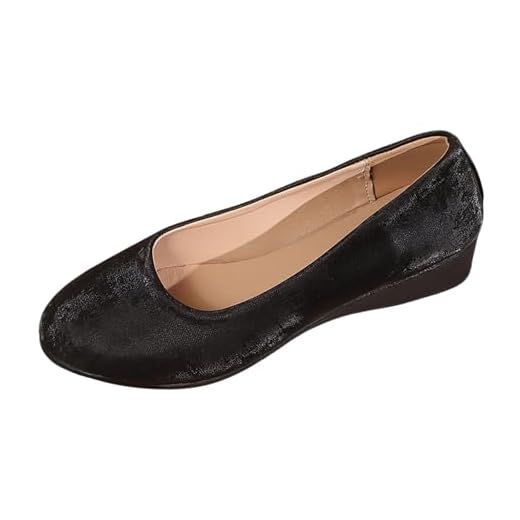 MODSGUE Zapatos de mujer elegantes ligeros antideslizantes con tacón bajo, puntera en punta deslizante, casual, ballet, zapatos de vestir, zapatos deportivos al aire libre, Negro , 39 EU