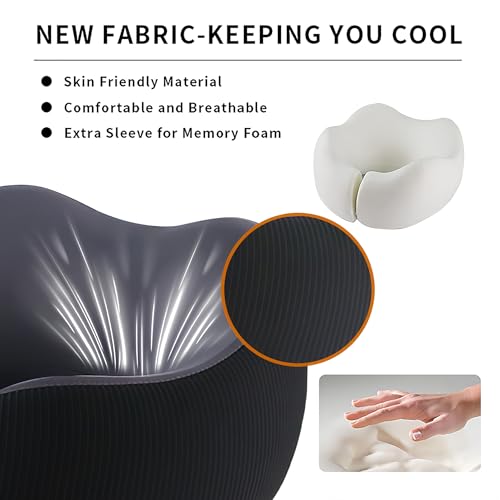 Image of Travel Pillow, Memory Foam Neck Pillow for Airplanes, Includes Eye Mask & Ear Plugs, Ergonomic Design, 360 Support Stowable Pillows for Plane, Car, Train and Home, Black