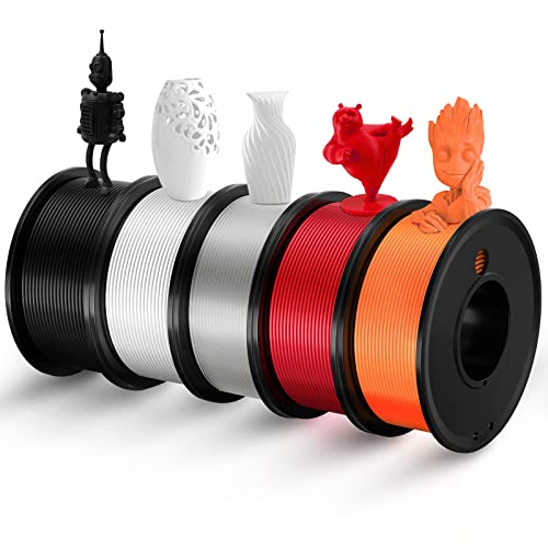 Haosegd 3D Printer Filament PLA 1.75mm 3-D Printing Materials 5 Color Bundle Print Filimate 1.75 mm White Black Clear Re