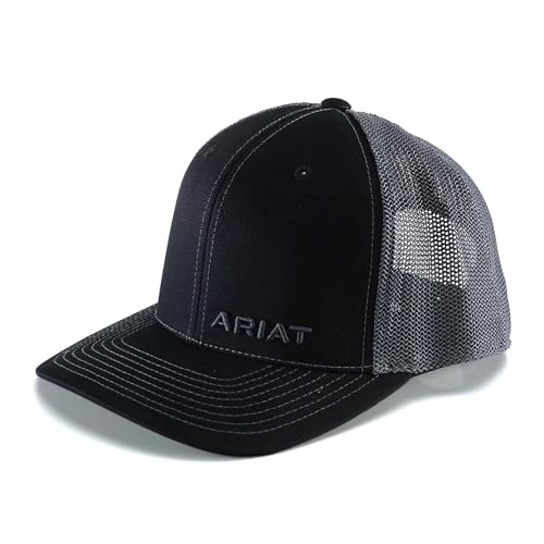 ARIAT Men's Pinstripe Stitch Corner Logo Flexfit 110 Trucker Cap, Black
