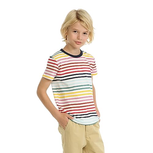 LittleSpring Boys Girls T Shirt Rainbow Striped Cotton Crewneck Tees for Kids Fashion3