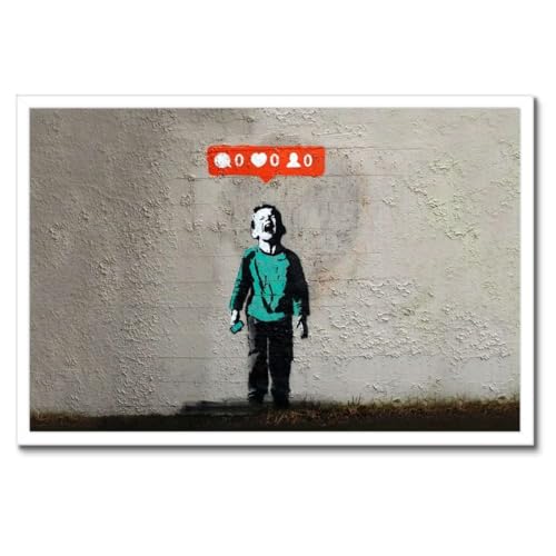 Banksy Zero Likes poster de décoration murale sous cadre noir de taille 60 x 40 cm