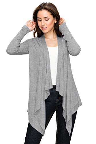 Image of Lock and Love Women's Draped Front Open Asymmetrical Cardigan - Casual Long Sleeve Lightweight Duster