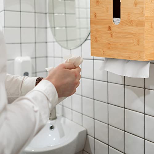 Relaxdays Papierhandtuchspender, mit Deckel, für H2 Papierhandtücher, HxBxT 26x27x13 cm, Zum Aufhängen, Bambus, Natur