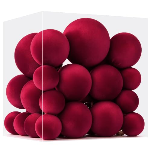 Velvet Christmas Ball Ornaments - 30pcs Flocked Christmas Ornaments Set Shatterproof Classic Hanging Xmas Tree Decorations with Rope for Wreath Holiday Home Decor (Burgundy) - image 1