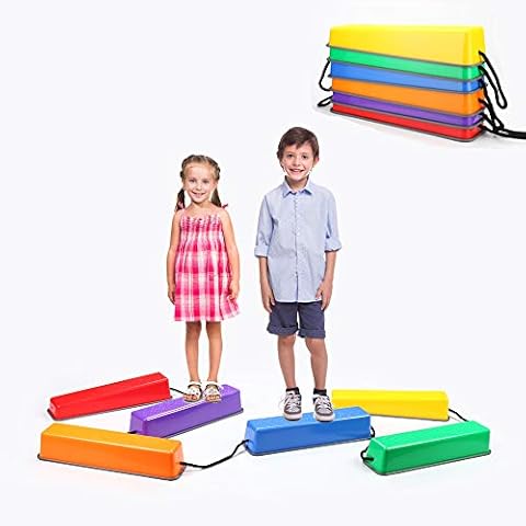 OMNISAFE Upgraded Balance Beams Stepping Stones for Kids, 6 Pc. Set, Indoor & Outdoor Toy Build Coordination and Gross Motor Skills, Non-Slip Textured Surface and All-inclusive Rubber Edges Cover