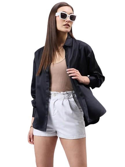 Image of Style Quotient Women Solid Smart Casual Oversized Polycotton Shirt