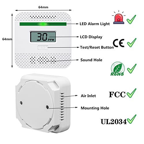 Ymdjl Carbon Monoxide Detector 2 Pack,Battery Operated Co Alarm With Lcd Digital Display And Sound Warning，Portable Travel Co Alarm For House And Car (2Aaa Batteries Not Included) #TOP3