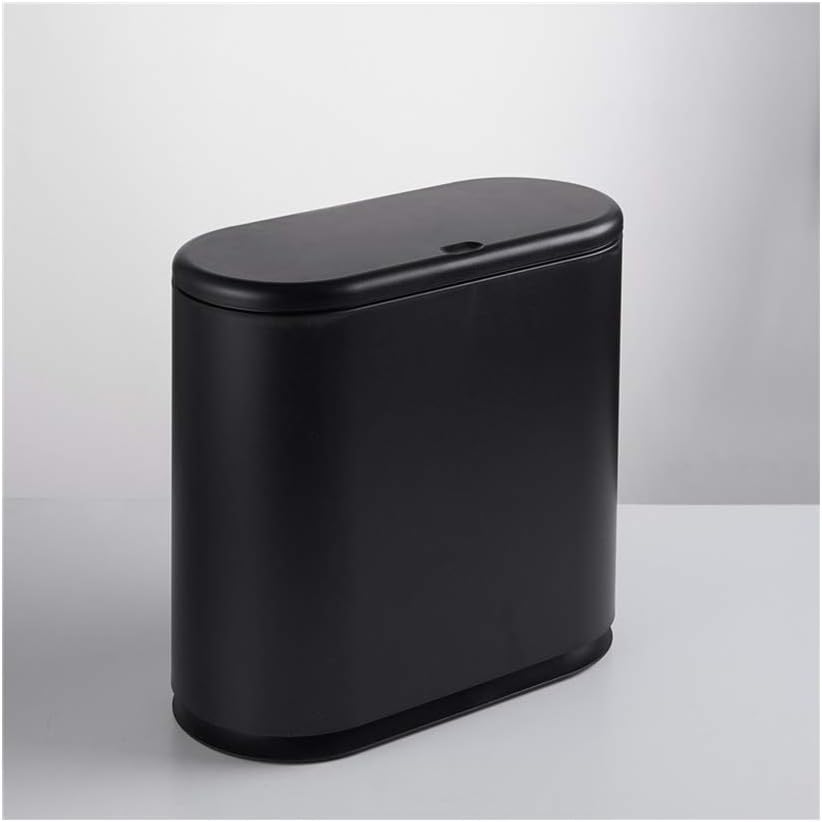 XBDOT Trash Can Double Barrel Plastic Sanitary Bucket Oval Push-type Bullet Cover Litterbin Storage Bin Toilet Bathroom Hotel Kitchen Gap Narrow Space Garbage Can,Black