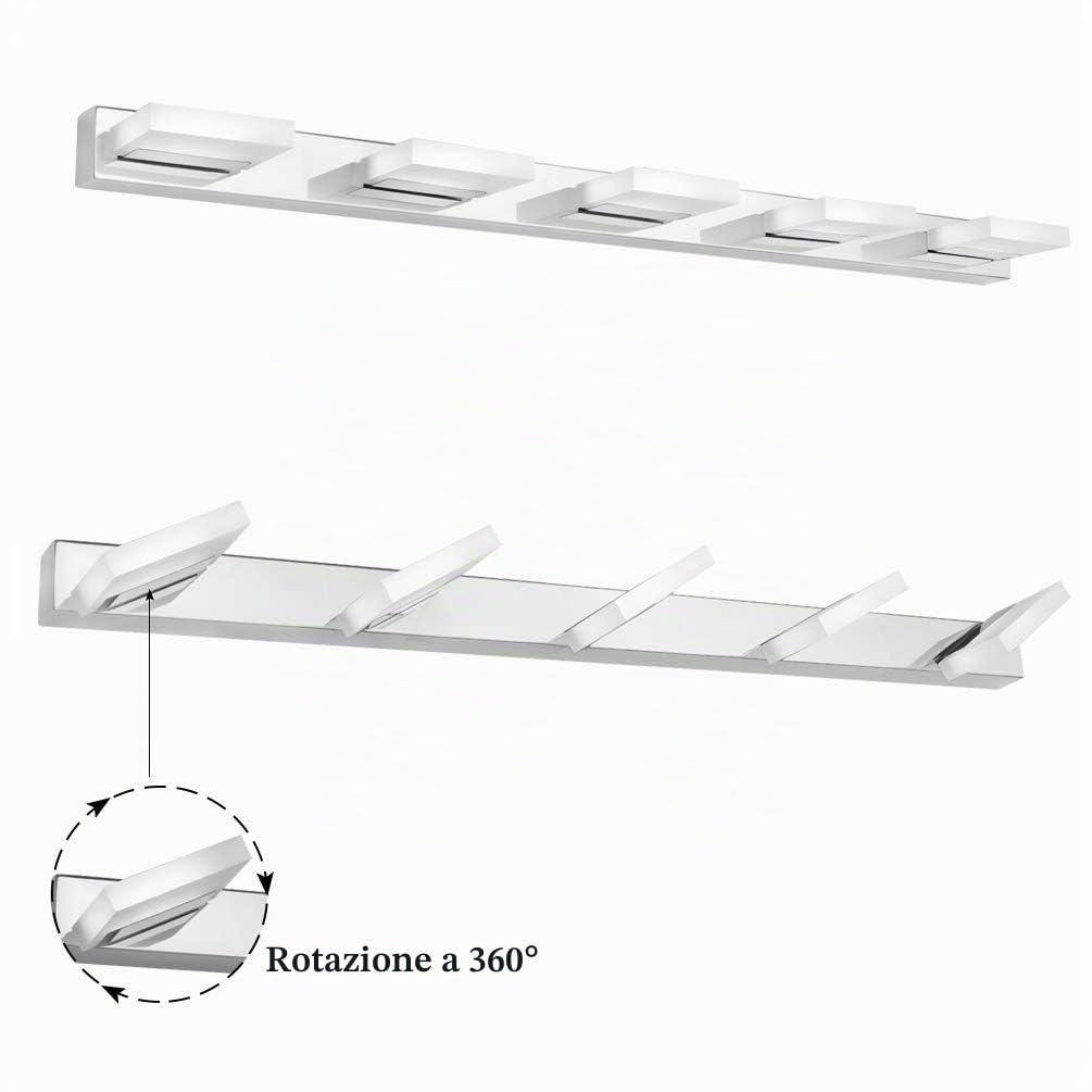 Klighten Lampada per Specchio LED Bagno 95CM 20W Lampada da Specchio 360°Regolabile Lampada per Armadio Specchio Applique da Interno Bagno Moderno Apparecchio Bianco freddo 6000K